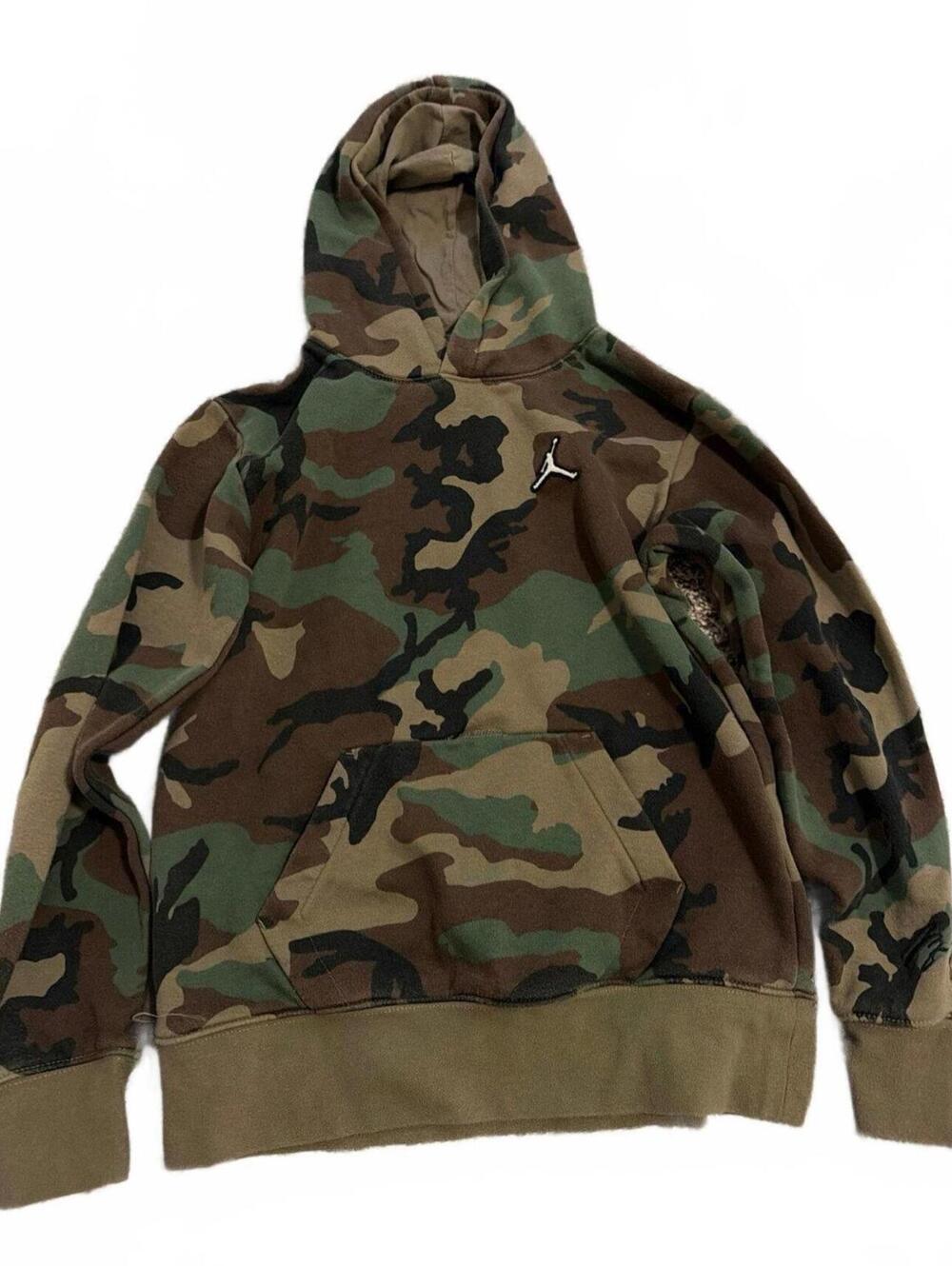 Jordan Boys Large Camo Hoodie - Classic Fit, Green Camouflage